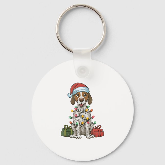 Xmas Lighting Santa Hat English Pointer Dog Christ Keychain (Front)