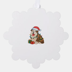 Xmas Lighting Santa Hat English Sheepdog Christmas Ornament Card