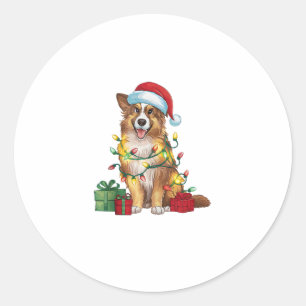 Xmas Lighting Santa Hat English Shepherd Dog Chris Classic Round Sticker