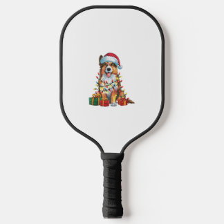 Xmas Lighting Santa Hat English Shepherd Dog Chris Pickleball Paddle