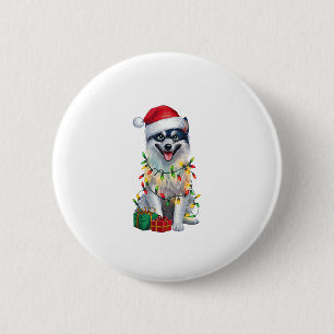 Xmas Lighting Santa Hat Finnish Spitz Dog Christma 2 Inch Round Button