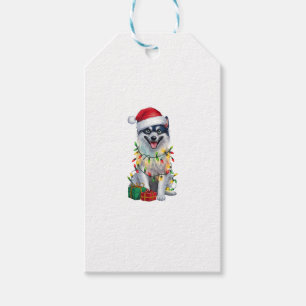 Xmas Lighting Santa Hat Finnish Spitz Dog Christma Gift Tags