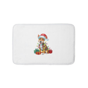 Xmas Lighting Santa Hat Fox Terrier Dog Christmas  Bath Mat