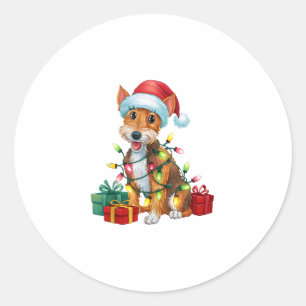 Xmas Lighting Santa Hat Fox Terrier Dog Christmas Classic Round Sticker
