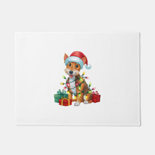 Xmas Lighting Santa Hat Fox Terrier Dog Christmas  Doormat