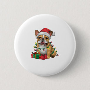 Xmas Lighting Santa Hat French Bulldog Christmas _ 2 Inch Round Button