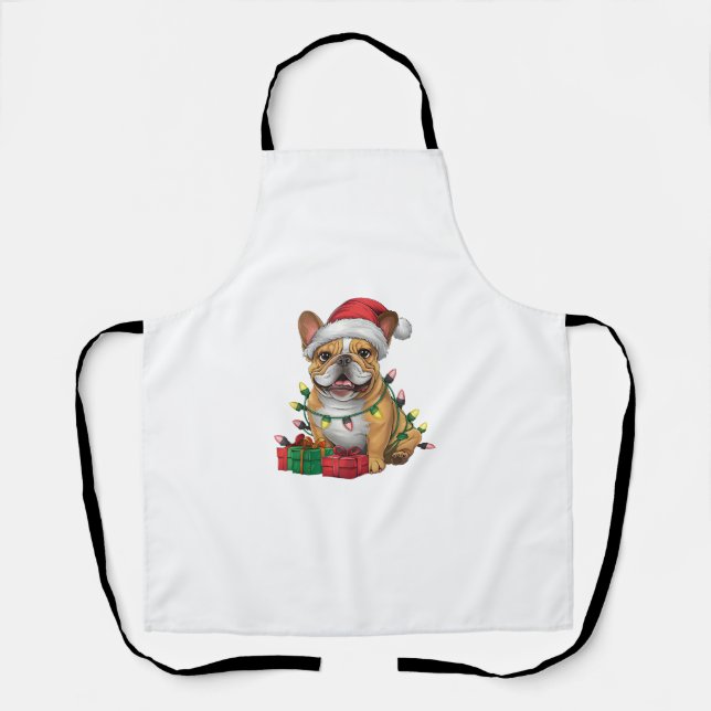 Xmas Lighting Santa Hat French Bulldog Christmas _ Apron (Front)