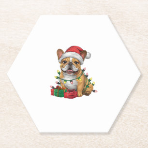 Xmas Lighting Santa Hat French Bulldog Christmas _ Paper Coaster