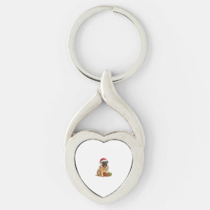 Xmas Lighting Santa Hat French Mastiff Dog Christm Keychain