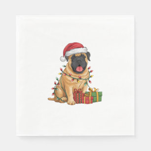 Xmas Lighting Santa Hat French Mastiff Dog Christm Napkin