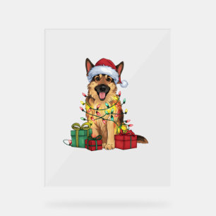 Xmas Lighting Santa Hat German Shepherd Dog Christ Acrylic Sign