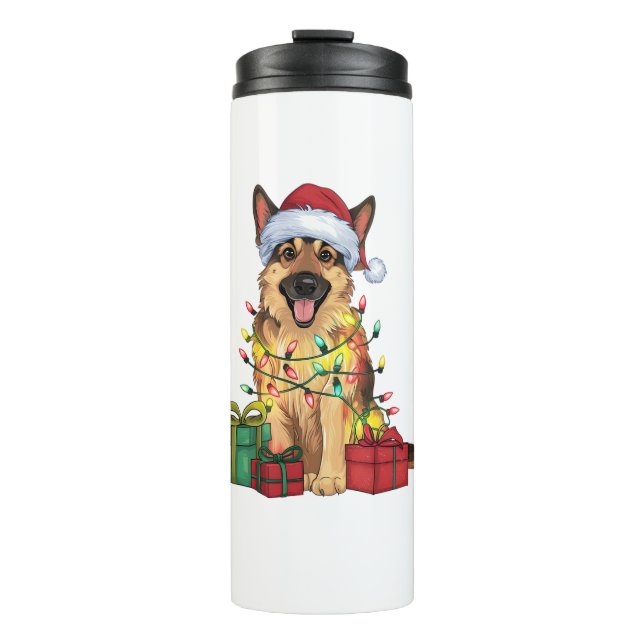 Xmas Lighting Santa Hat German Shepherd Dog Christ Thermal Tumbler (Front)