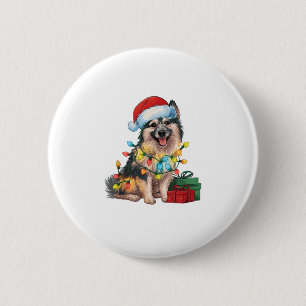 Xmas Lighting Santa Hat German Spitz Dog Christmas 2 Inch Round Button