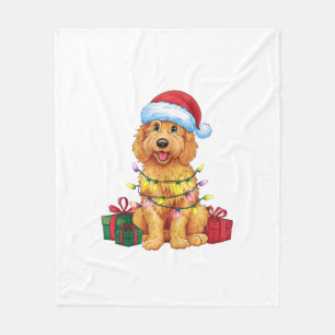 Xmas Lighting Santa Hat Goldendoodle Dog Christmas Fleece Blanket