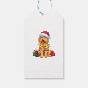 Xmas Lighting Santa Hat Goldendoodle Dog Christmas Gift Tags