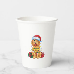 Xmas Lighting Santa Hat Goldendoodle Dog Christmas Paper Cups