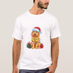 Xmas Lighting Santa Hat Goldendoodle Dog Christmas T-Shirt