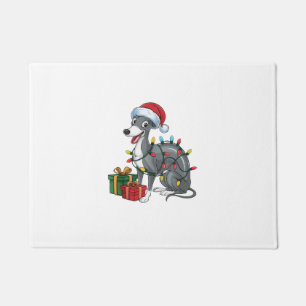 Xmas Lighting Santa Hat Greyhound Dog Christmas Doormat