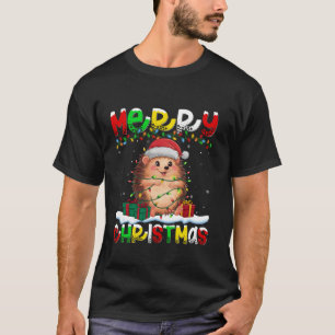 Xmas Lighting Santa Hat Hedgehog Merry Christmas T T-Shirt