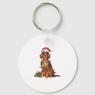 Xmas Lighting Santa Hat Irish Setter Dog Christmas Keychain