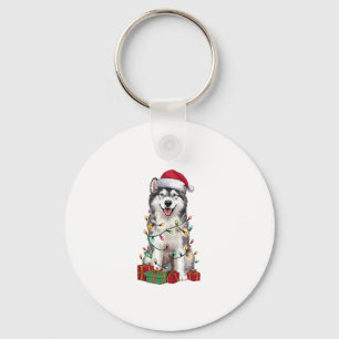 Xmas Lighting Santa Hat Irish Water Spaniel Dog Ch Keychain