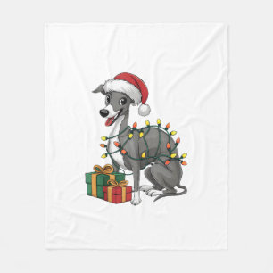 Xmas Lighting Santa Hat Italian Greyhound Dog Chri Fleece Blanket
