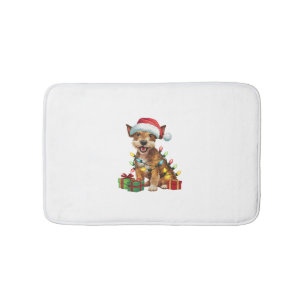 Xmas Lighting Santa Hat Jagdterrier Dog Christmas Bath Mat