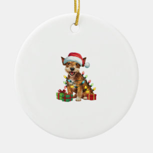 Xmas Lighting Santa Hat Jagdterrier Dog Christmas Ceramic Ornament