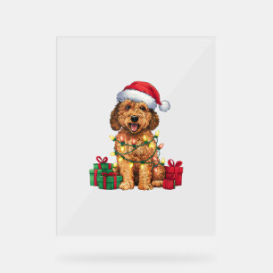 Xmas Lighting Santa Hat Labradoodle Dog Christmas  Acrylic Sign