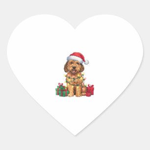 Xmas Lighting Santa Hat Labradoodle Dog Christmas Heart Sticker