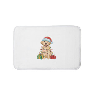 Xmas Lighting Santa Hat Labrador Retriever Dog Chr Bath Mat