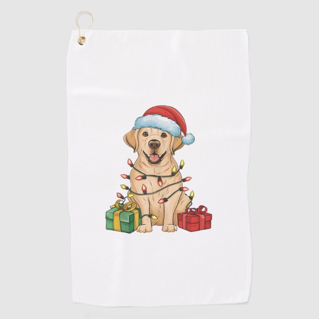 Xmas Lighting Santa Hat Labrador Retriever Dog Chr Golf Towel (Front)