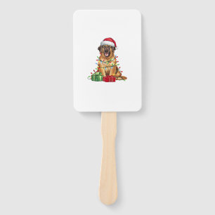 Xmas Lighting Santa Hat Leonberger Dog Christmas Hand Fan