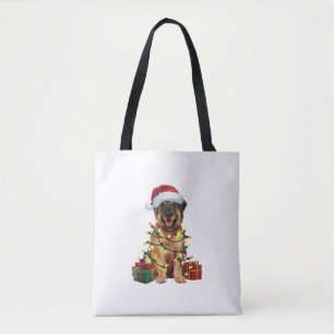 Xmas Lighting Santa Hat Leonberger Dog Christmas _ Tote Bag