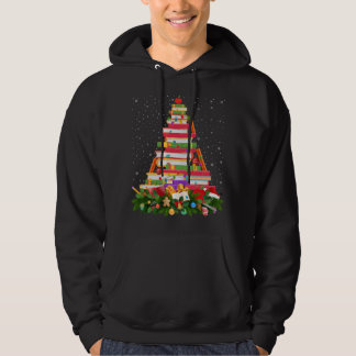 Xmas Lighting Santa Hat Librarian Book Christmas T Hoodie
