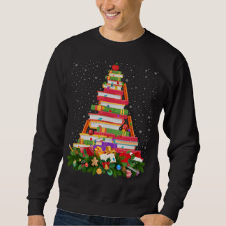 Xmas Lighting Santa Hat Librarian Book Christmas T Sweatshirt