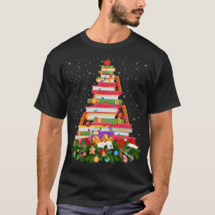 Xmas Lighting Santa Hat Librarian Book Christmas T T-Shirt