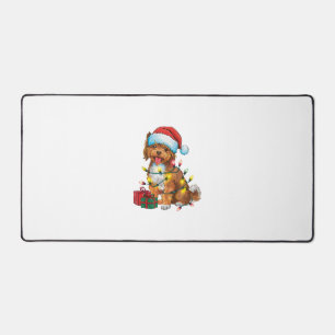Xmas Lighting Santa Hat Lowchen Dog Christmas  Desk Mat