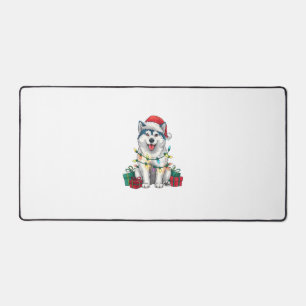 Xmas Lighting Santa Hat Malamute Dog Christmas  Desk Mat
