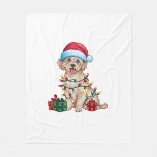 Xmas Lighting Santa Hat Maltese Dog Christmas Fleece Blanket