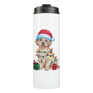 Xmas Lighting Santa Hat Maltese Dog Christmas  Thermal Tumbler