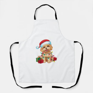 Xmas Lighting Santa Hat Maltipoo Dog Christmas  Apron