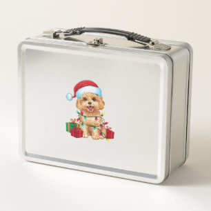 Xmas Lighting Santa Hat Maltipoo Dog Christmas  Metal Lunch Box