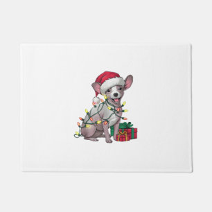 Xmas Lighting Santa Hat Mexican Hairless Dogs Chri Doormat