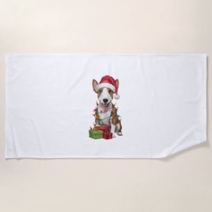 Xmas Lighting Santa Hat Miniature Bull Terrier Dog Beach Towel