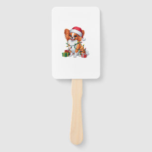 Xmas Lighting Santa Hat Papillon Dog Christmas _1 Hand Fan