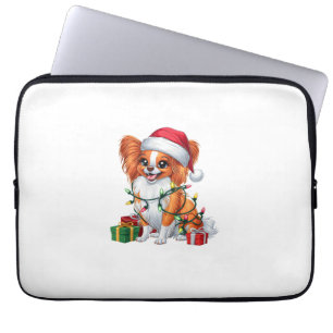 Xmas Lighting Santa Hat Papillon Dog Christmas _1 Laptop Sleeve