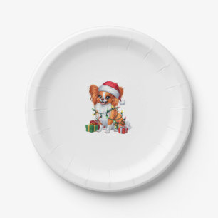 Xmas Lighting Santa Hat Papillon Dog Christmas _1 Paper Plate