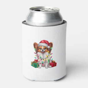 Xmas Lighting Santa Hat Papillon Dog Christmas Can Cooler