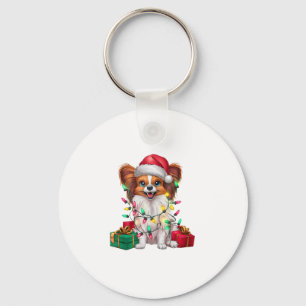 Xmas Lighting Santa Hat Papillon Dog Christmas Keychain